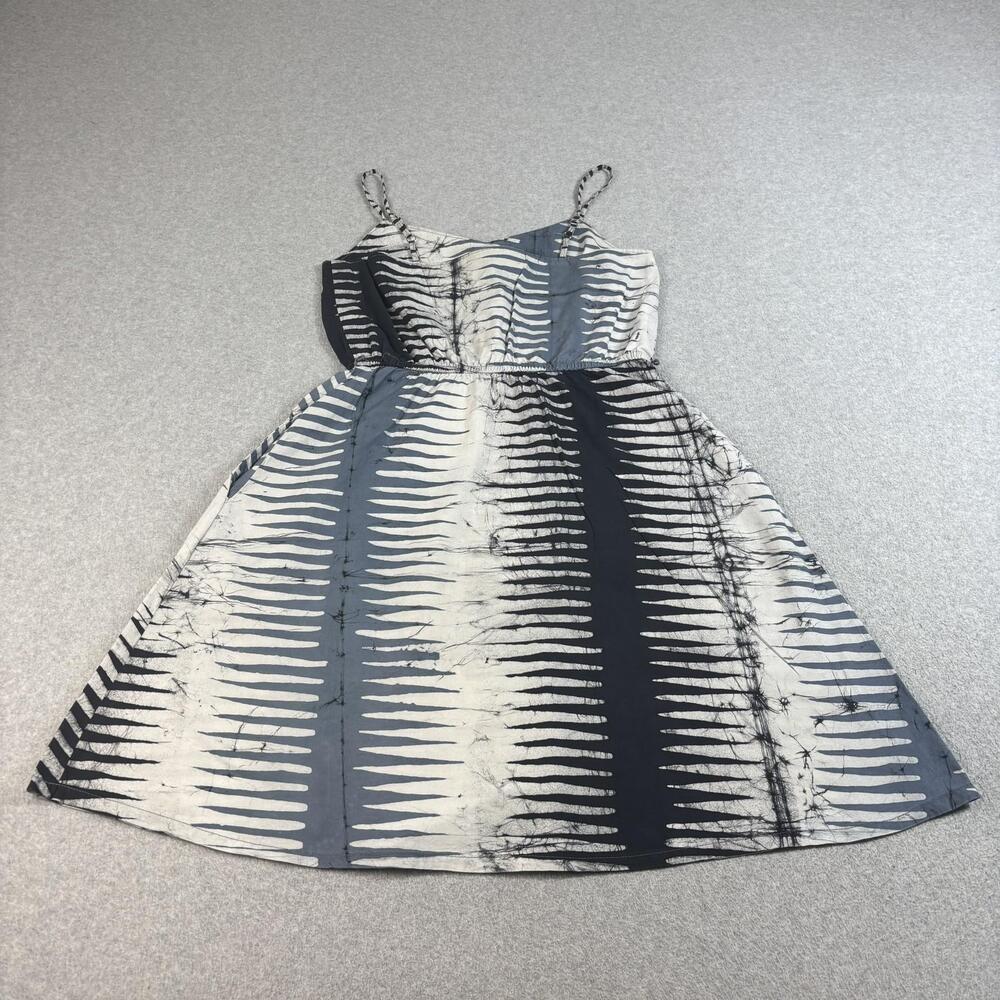 Global Mamas Dress Women Medium Gray Organic Cotton Batik Boho Handmade Artsy